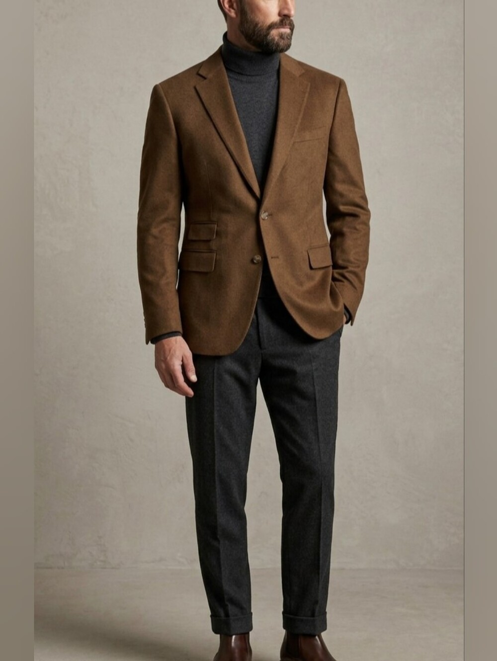 Lauren Ralph Lauren Men's Brown Silk, Wool And Cashmere Blend Classic Blazer 46R